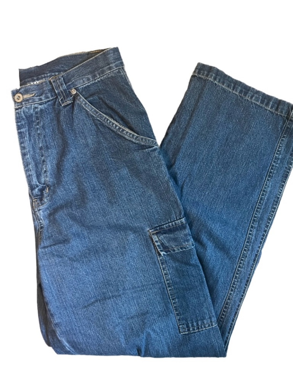 Vintage Bill Blass Dark Blue Denim Baggy Cargo Jeans size 8